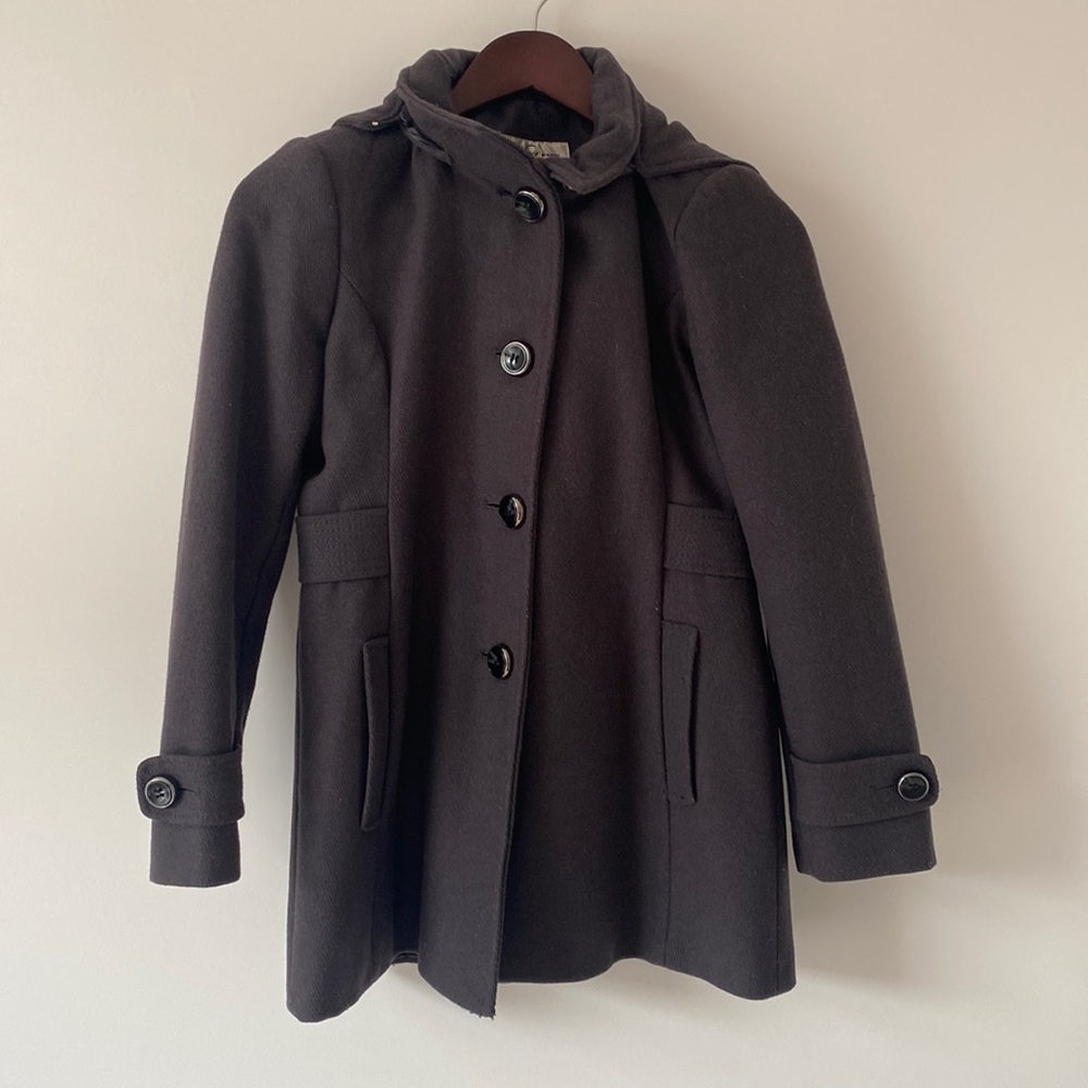 Kenneth Cole New York Belted Peak Jacket with removable hood size 4 petite